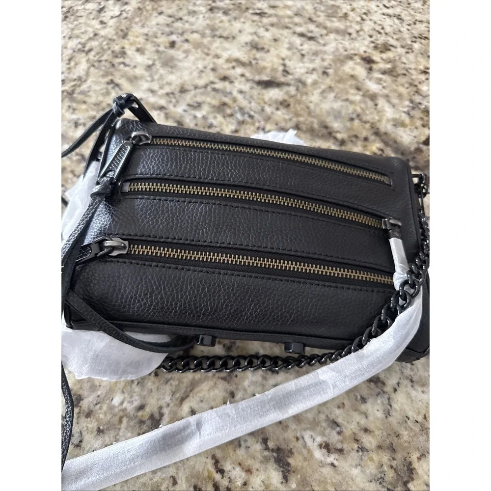 REBECCA MINKOFF Zip Mini Leather Black Crossbody Bag‎ Purse 195msrp NWT  4109